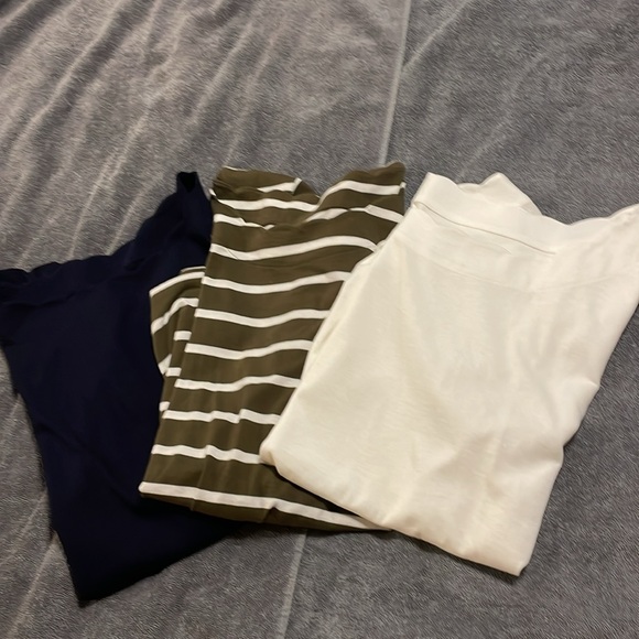 SET OF 3 Talbots Tee: Striped green & white. Solid: blue, white. Women’s Lg - Picture 2 of 10